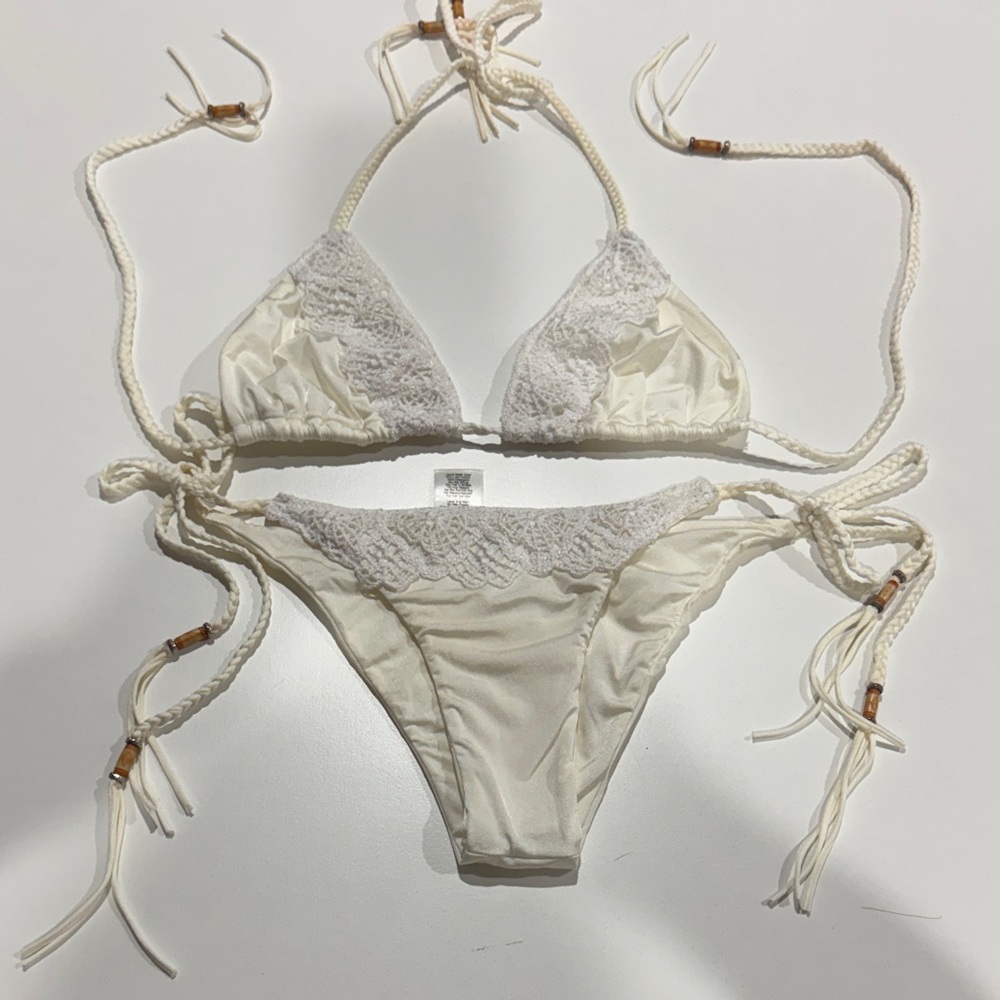 Blue Life Creamy White Lace Bikini Set